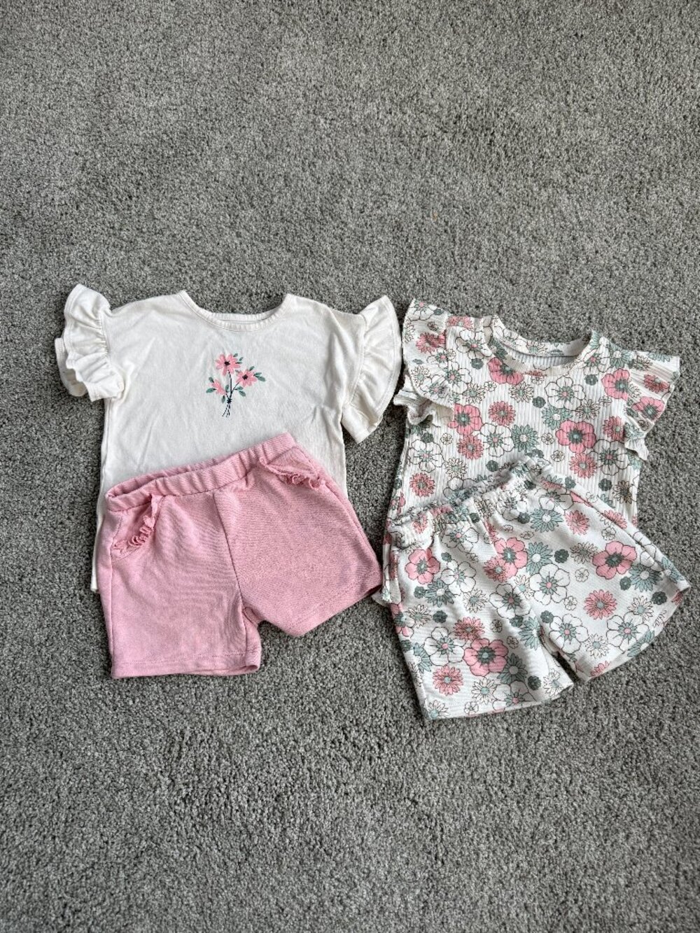 PEKKLE 2 shorts, 2 tops, mix and match, 3T, pink/cream floral